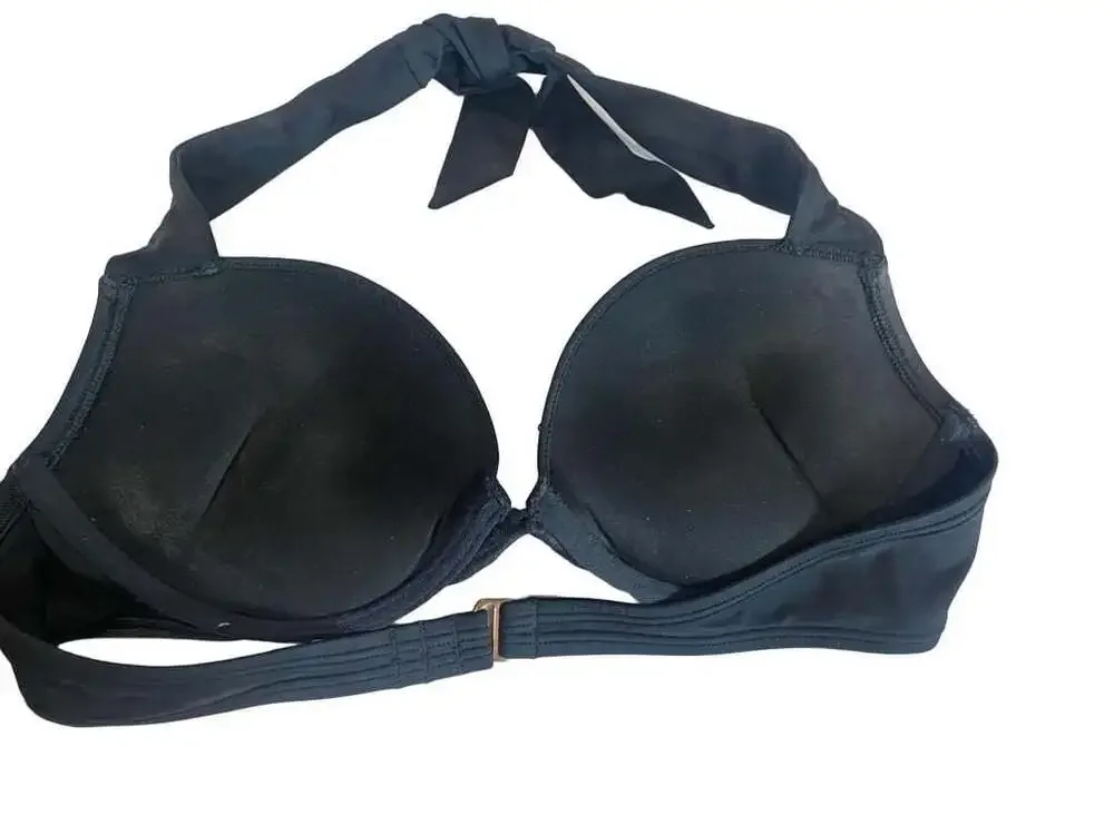 Victoria's Secret Black Rhinestone Jeweled Halter Bikini Top Size 36B